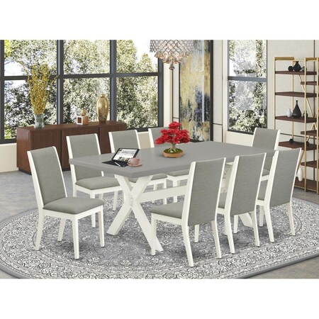 East West Furniture 9 Piece X-Style Dining Room Set - Linen White X097LA206-9